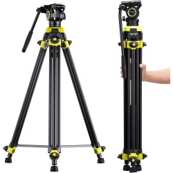 Cayer BV01 Compact Video Tripod, 65" Twin Tube Fluid Head 13.2 Lb